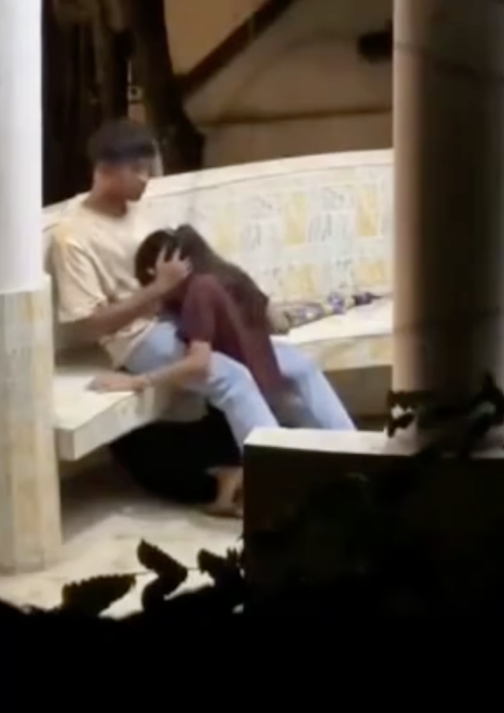 Young couple in public place
