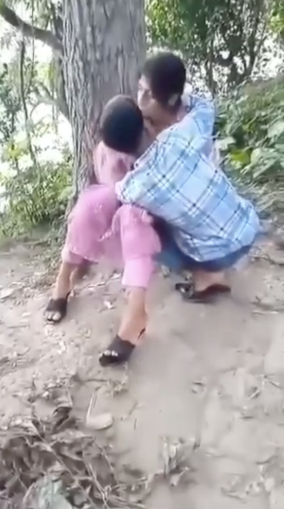 Young girl outside in public area viral video
