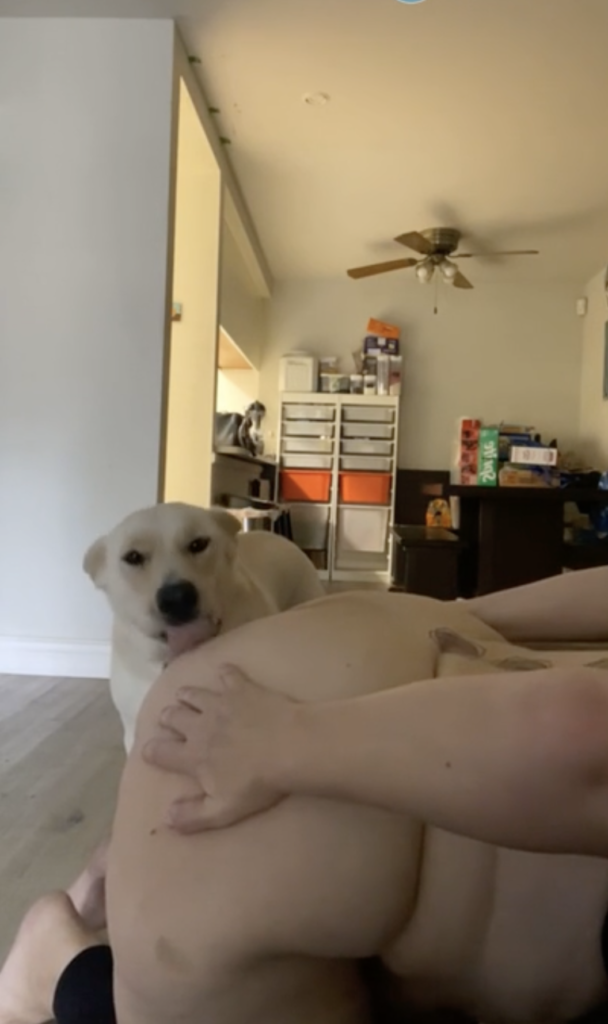 Big ass girl spread asshole and sucking dog